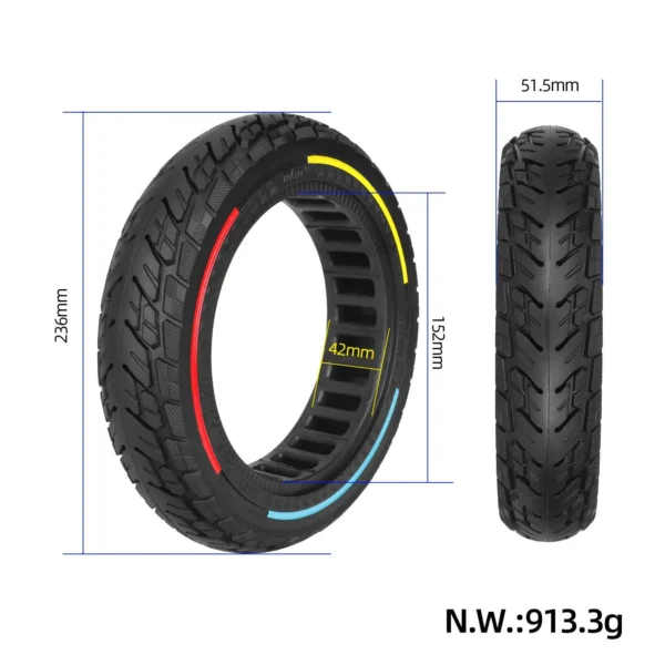 Dimensions Xiaomi 4 10x2.125 Pneu plein ULIP pour trottinette électrique