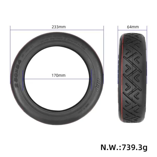 Dimensions Xiaomi 4 10x2.125 Pneu tubeless auto-réparant ULIP pour trottinette électrique
