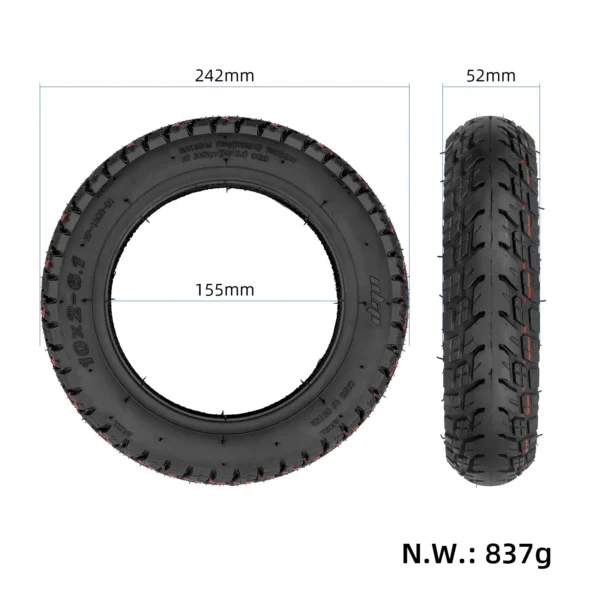 Xiaomi 1S 10x2 Pneu tubeless auto-réparant ULIP - dimensions Dimensions Xiaomi 1S 10x2 Pneu tubeless auto-réparant ULIP pour trottinette électrique